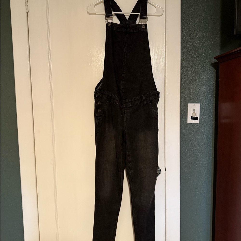 Maternity Black Denim Overalls